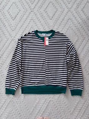 NWT Sundry Anthropologie Striped Navy & White Crewneck Shirt Medium